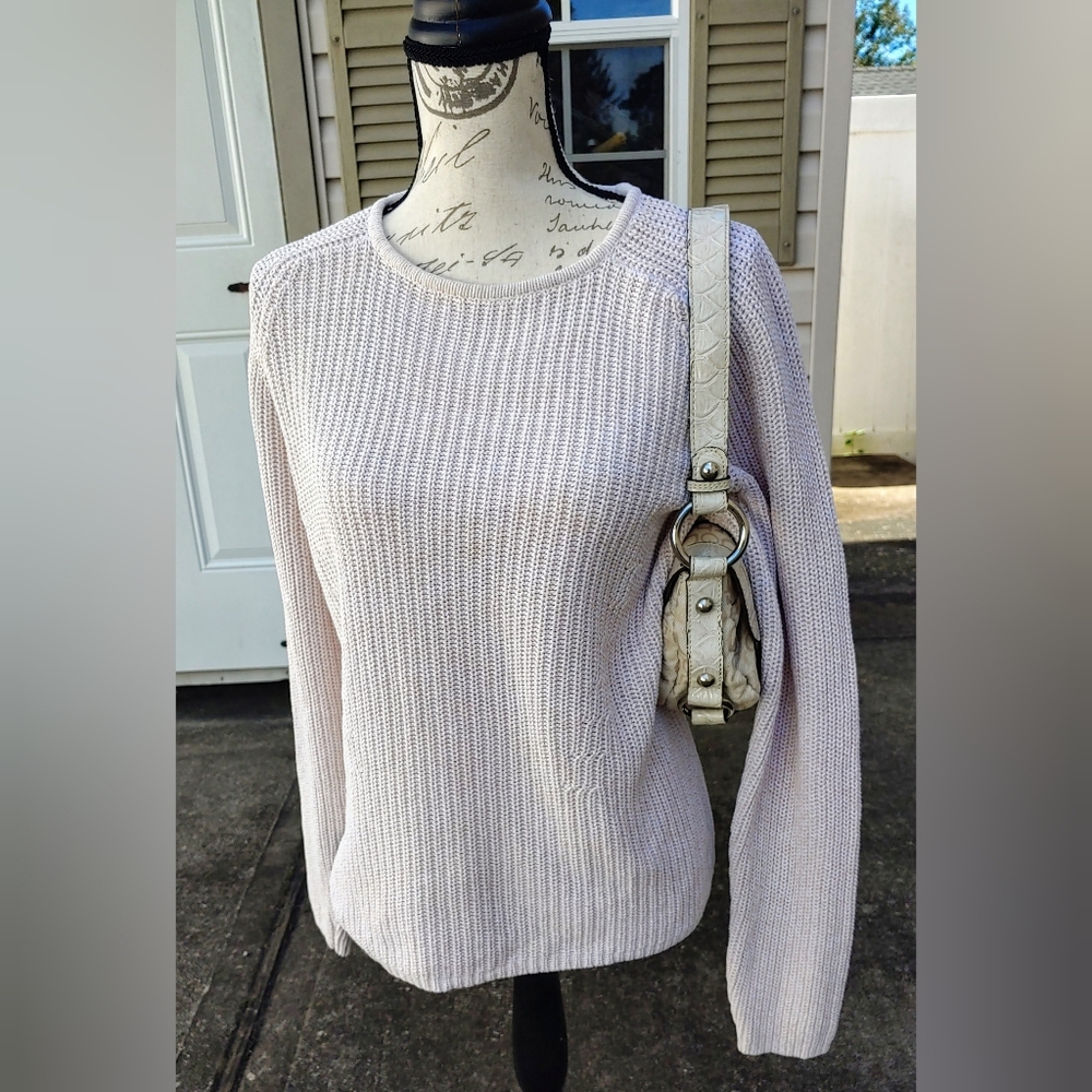 😎Cool Neutral🌼 Jennifer Moore Oatmeal Beige Cream Crew Neck Sweater L